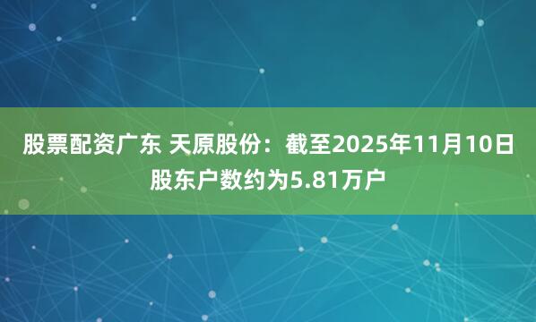 股票配资广东 天原股份：截至2025年11月10日股东户数约为5.81万户