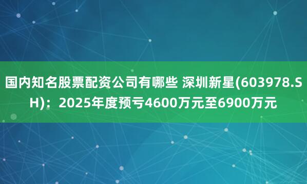 国内知名股票配资公司有哪些 深圳新星(603978.SH)：2025年度预亏4600万元至6900万元